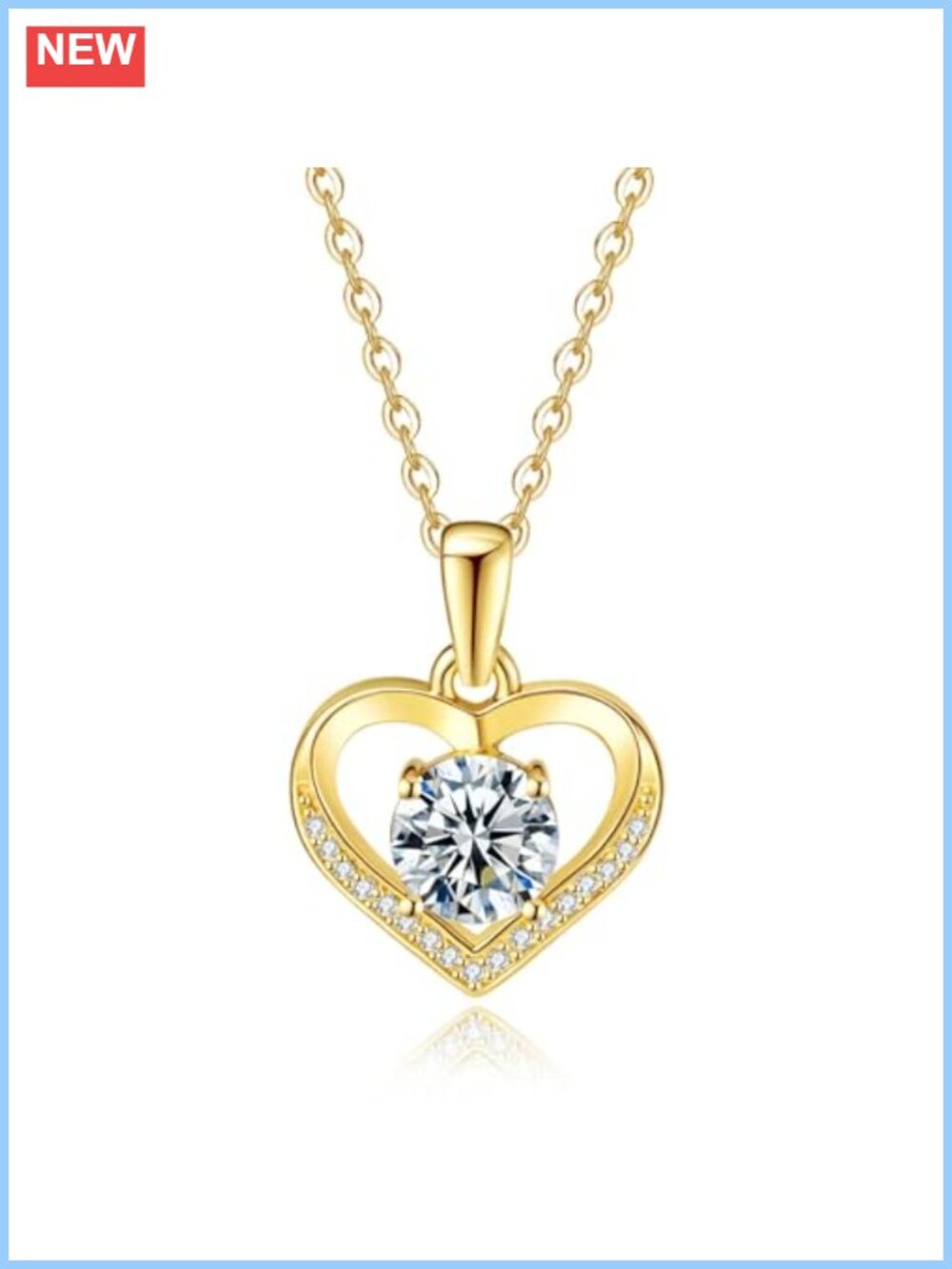 14K Gold Plated Moissanite Pendant Necklace Hypoallergenic Adjustable Chain